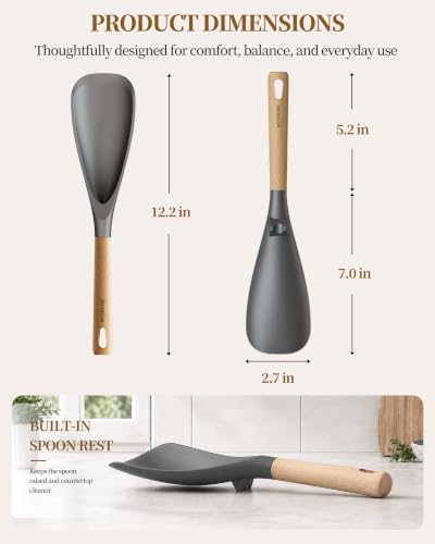 Astercook Cooking Spoon, 2 Pack, Nonstick Safe Silicone Spatula - color: Gray
