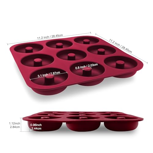 Large Silicone Donut Pan for Baking,9 Cavity Non-Stick Food Molds - color: Claret Red