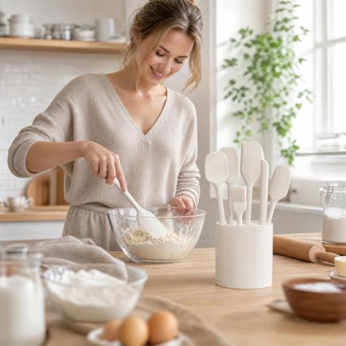 6-Piece Silicone Kitchen Utensil Set, Heat Resistant Silicone Spatula Set for Baking and Cooking - color: 6Pcs White Silicone Spatula Set