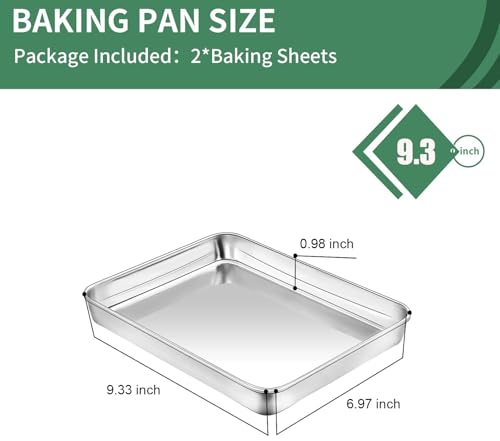 Baking Sheets Set of 2, HKJ Chef Cookie Sheets 2 Pieces Stainless Steel Baking Pans & Toaster Oven Tray Pans, Rectangle Size 9L x 7W x 1H inch & Non Toxic & Healthy & Easy Clean - size: 9inch