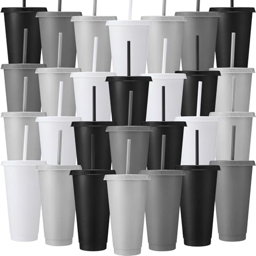 Honeydak 30 Pack Plastic Cups with Lids Straws,Gradient Color - color: Gradient Color
