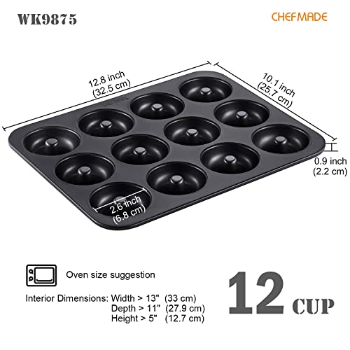CHEFMADE Nonstick Donut Pan, 12 Cavity Ring Doughnut Pan for Baking Cookies Bagel (Black) - style: 12 Cavity Donut