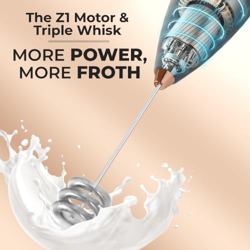 Zulay Kitchen Powerful Milk Frother Wand With Duracell Batteries - Ultra Fast Handheld Drink Mixer - Electric Whisk Foam Maker for Coffee, Lattes, Cappuccino & Matcha - Triple Whisk - Luster Copper - color: 05 - Black Copper, size: Triple Whisk + Batterie