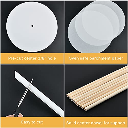 230PCS Cake Tier Stacking Kit, 12, 10, 8, 6-Inch Cakes Cardboard Rounds with Parchment & Wooden/Plastic Cake Dowels, for Wedding, Birthday Party Cakes and Dessert Displays