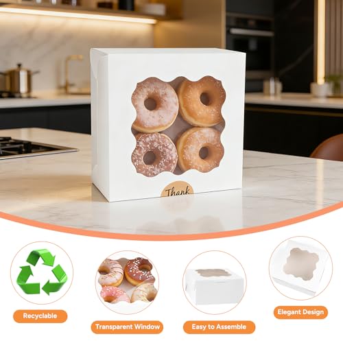 50Pcs Cookie Boxes with Window, 4×4×2.5 Inches White Paper Treat Boxes - size: 4x4x2.5 inches