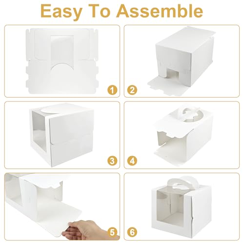 20 Pcs White Cake Boxes with Boards 6 x 6 x 6 Inch
