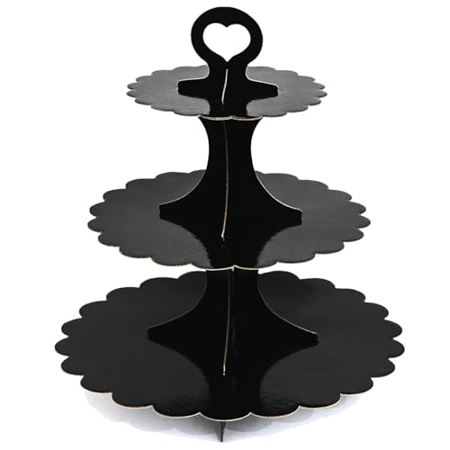 Black Cupcake Stand 3-Tier 1-Pack, Cardboard Dessert Display Tower - color: Black 1 Pack
