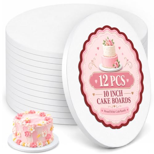10 Inch Cakeboard 12 Pack, 1/2 Inch Thick Round Cake Boards, Bend Resistant & Sturdy White Cake Cardboard for Presenting Heavy/Tall Tiered Cakes, Base Para Pastel - size: 10 inch