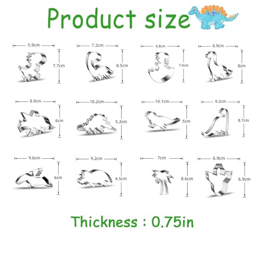 12 Pcs Dinosaur Cookie Cutters, Footprint, Eggs,Brontosaurus, Camarasaurus, Stegosaurus, Thiceratops Stainless Steel Cookie Cutters for Baking (Dinosaur) - color: Dinosaur