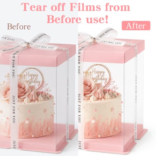 12x12x10inch 8Pcs Tall Cake Boxes Clear Display Gift Boxes with Ribbon,Lid for 10" and 11" Inch Tall Layer Tiered Cakes and Bakery Display Birthday Wedding Party. (Pink, 12*12*10inch/8pcs) - color: Pink, size: 12*12*10 inch/8 pcs