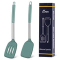 HOTEC Silicone Spatula Set of 2 Heat-Resistant 600F & BPA-Free Kitchen Spatula Turner with Stainless Steel Handles, Slotted & Solid Spatulas for Nonstick Cookware, 13.7 Inch, Sage Green - color: Sage Green