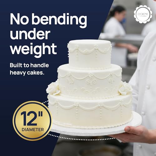 O'CREME Round Cake Drum Board 12 Inch White Wraparound 1/4 Thick - color: White, size: 12"