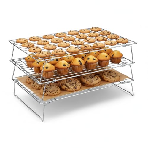 Hunnycook Cooling Racks - 10 * 16 Inch 3PCS Stackable Tall Baking Racks, Stainless Steel Wire Rack for Baking Sheet, Cooling Racks for Cooking and Baking, Oven and Dishwasher Safe - size: 10" x 16" Silver Tall Baking Rack