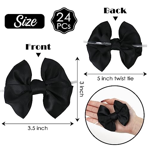AIMUDI Black Satin Ribbon Twist Tie Bows for Treat Bags - 3.5" Black Bows for Crafts, Gift Wrapping & Wedding Favors - 24 Counts - color: Black