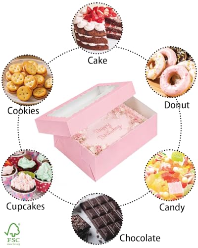 qiqee 16x12x4in Sheet Cake Box, Pink Quarter Bakery Box with Boards 6 Sets - color: Pink, size: 6 Sets, 16"x12"x4"