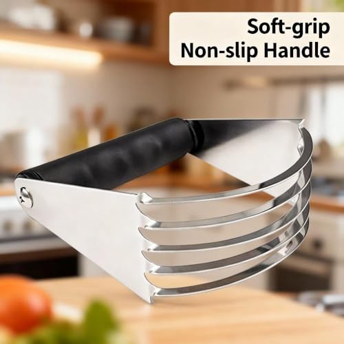 1 PCS Stainless Steel Professional Dough Blender, Pastry Cutter with Heavy Duty Stainless Steel Blades for Butter Biscuit Baking Kneading Dough, Black