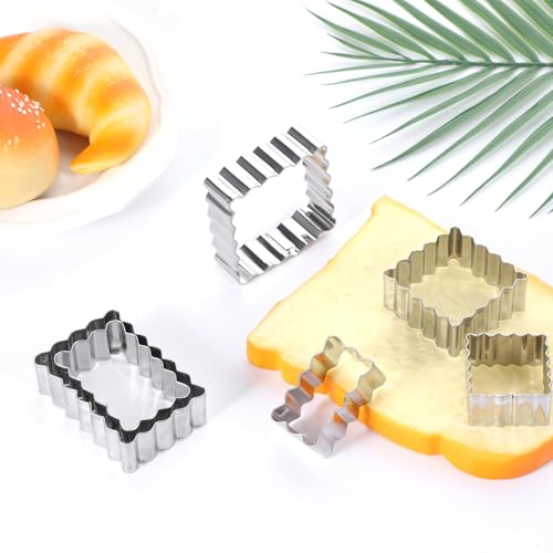 Qianyu 6 Pcs Scalloped Cookie Cutter Set Square Rectangle Biscuit Molds