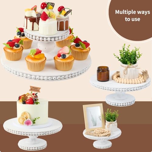 Rustic 12 Inch Round White Wood Cake Stand, Pedestal for Wedding