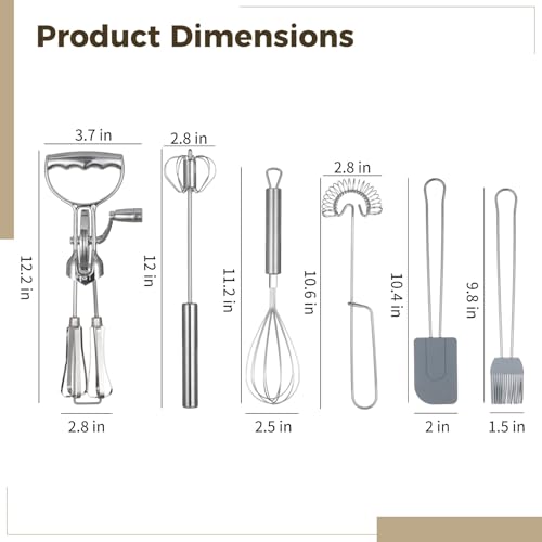 Rotary Egg Beater Set, Manual Rotating Beater with Mixer, Spring Whisk, Semi-automatic Whisk, Silicone Brush, and Spatula, Household Double-head Hand Push Ehisk Accessories