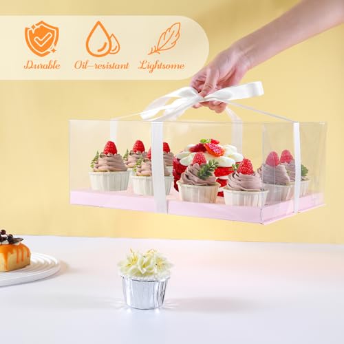 JCD 3 Pcs Pink Cake and Cupcake Combo Bento Boxes with Clear Lid Fit 8 Cupcake and 1 Mini Cake for Valentine Wedding Birthday Party Bakery Supplies(Pink 1+8/3Pcs) - size: Pink 1+8/3Pcs