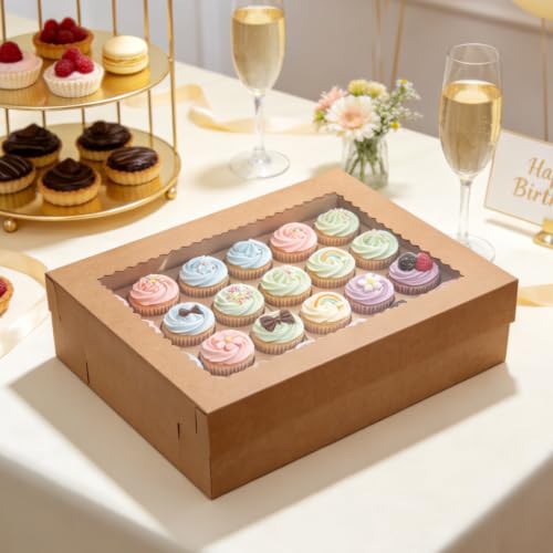 20 Pcs Brown Cupcake Boxes 24 Standard Cupcake, Kraft Paper Bakery Box - color: Brown (20 Pack)