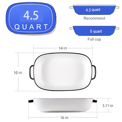 4.5 Quart Ceramic Baking Dish,Serving Bakeware for Casserole,Lasagna,Gratin,Broiling,Roasting,and Baking.Large Deep 14x10x3.11 inches Pan,Safe for Oven Microwave Refrigerator Disinfection Cabinet and - color: 4.5 quart White