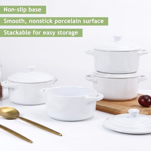 4 Pcs Mini Cocotte Set, 16 oz Individual Baking Ramekins, White