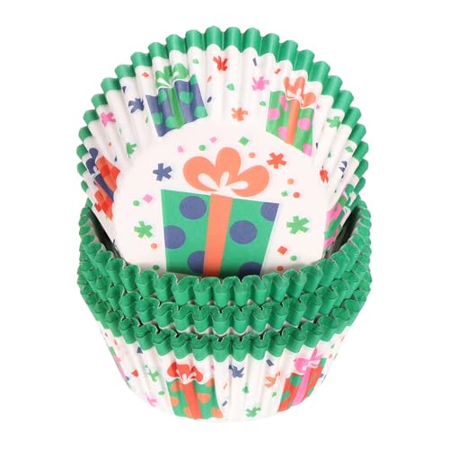 HARFINGTON 100 Count Cupcake Liners Cupcake Cups Gift Box - color: White Green