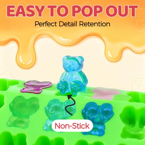 Gummy Candy Molds with 2pcs Droppers, Large Silicone Candy Molds 3 Pack - color: B-Fruit+Bear+Dinosaur:3 Pcs, size: Large Gummy Molds