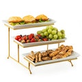 YHOSSEUN 3 Tier Serving Tray with Serving Stand, Ceramic, 12 inch Gold - color: Gold Stand, size: 11.7" x 15.9" x 9.1"