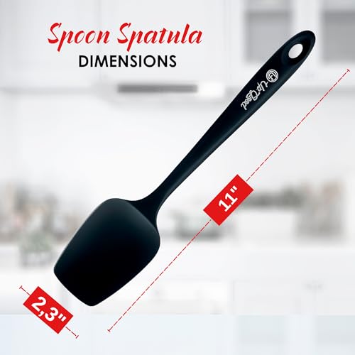 Silicone Spoon Spatula - 600ºF Heat-Resistant Non-Stick Rubber Spoonula | Use as Silicone Kitchen Scraper Utensil - Baking and Cooking Strong Stainless Steel Core | UpGood Kitchen Utensils, (Black) - color: Black