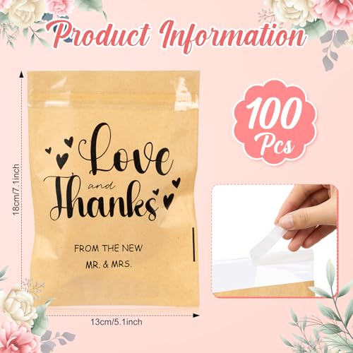 MotiMind 100 Pcs Clear Wedding Cookie Bags, Love and Thanks Candy Bag
