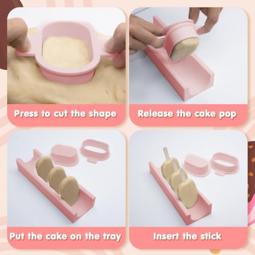 3 Inch Cakesicle Cutter and Cake Pop Mold Set with 8.7in Tray, 100 Wooden Sticks & 100 Bags, Silicone Cakesicle Mold for Homemade Cake Pops, Baking, Birthdays and Party Desserts (Pink) - color: Pink