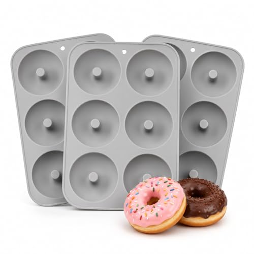 Silicone Donut Mold, 3 Pack, 6-Cavity Nonstick Baking Pan, Makes 3 Inch Donuts, Food Grade, Oven and Freezer Safe