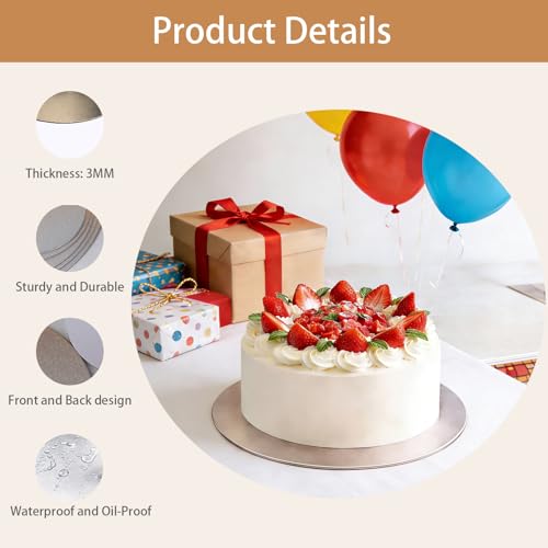 Silver Cake Boards 4 Pack, 6 8 10 12 Inch Round Cardboard Cake Base - color: Silver