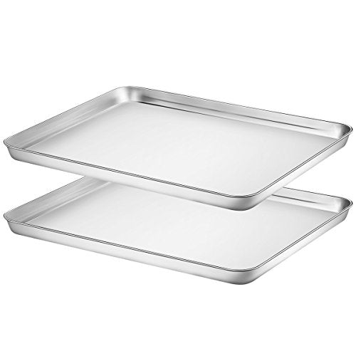 Baking Sheets Set of 2, HKJ Chef Cookie Sheets 2 Pieces & Stainless Steel Baking Pans & Toaster Oven Tray Pans, Rectangle Size 16 x 12 x 1 inch, Non Toxic & Healthy & Easy to Clean - size: 16inch