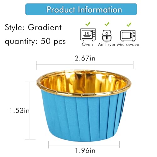 50 Pcs Blue Cupcake Baking Cups 3.5Oz Greaseproof Disposable Cupcake Liners - color: Blue