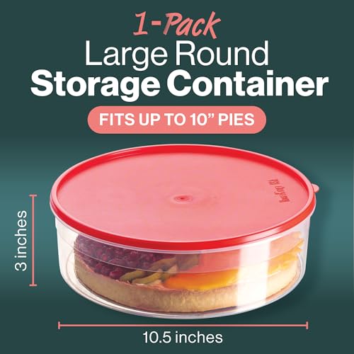 HOUZZKINGZ USA Pie Carrier Cake Storage Container with Lid | 10.5" Large Round Plastic Cupcake Cheesecake Muffin Flan Cookie Airtight Tortilla Holder | Pie Keeper Transport Container - size: 1 Pack