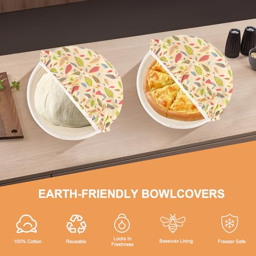 2Pcs 10inch Reusable Beeswax Elastic Bowl Covers for Bread Proofing - style: leaves