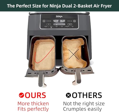 Air Fryer Disposable Paper Liners for Ninja Dual Airfryer Accessories, Non-Stick Parchment Rectangular for Baking, Oil Proof, Water Proof, for Microwave Oven (150PCS, 8.6in x 5.5in） - size: Rectangle-8.6 x 5.5''-150PCS
