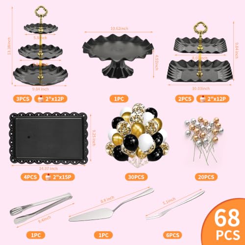 68 Pack Dessert Table Display Set, Tiered Round Cupcake Stands - color: Black