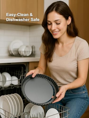 11 Inch Quiche Pans with Cake Server. Removable Bottom, Non-Stick Coating, Rugged Carbon Steel for Tart Quiche Pie Baking. Gift for Women Wife Christmas Thanksgiving Party Festival Family - size: 11*1.2IN