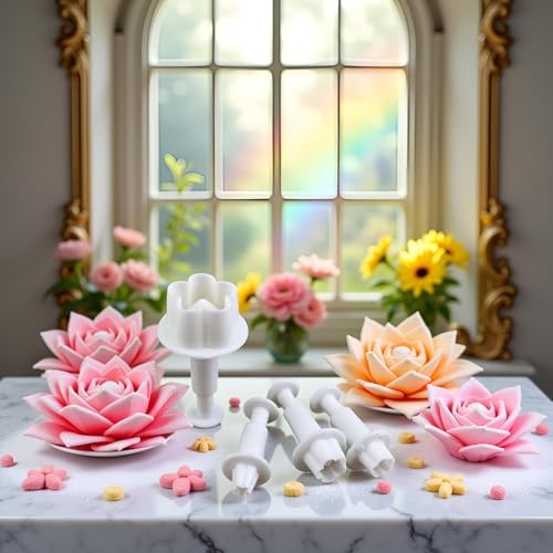 4Pcs White Flower Plunger Cookie Cutters, Plastic Blossom Cake Fondant Mold, DIY Baking Decorating Tools for Dessert and Candy Sculpting