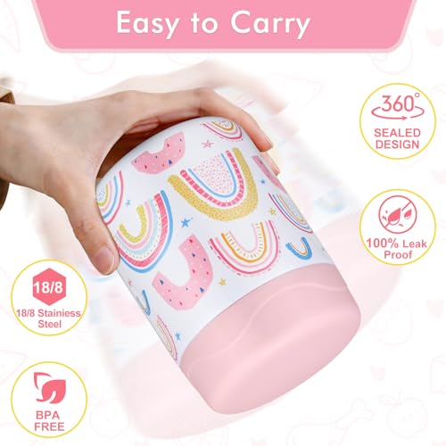wiwens 12oz Soup Thermo for Hot Food Kids Insulated Food Jar Wide Mouth Lunch Container Leak Proof Stainless Steel Vacuum Bento Box for School Office Travel Outdoors White-Rainbow - color: White-Rainbow