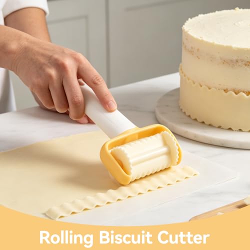 Rolling Biscuit Cutters, Rolling Cookie Cutters Dough Cookie Roller Cutter Biscuit Rolling Crimped Cutter Baking Tool Pastry Maker Rolling Square Cutter Biscuit Ravioli Cutter (large) - size: large