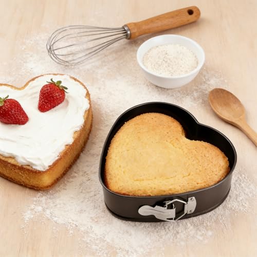 Set of 3 Springform Cake Tins Heavy Duty, Double Layer Non-Stick Coating, Removable Base, Heavy Duty Carbon Steel, Perfect for Frozen Desserts - Oven Safe Bakeware (heart-shaped) - size: Heart