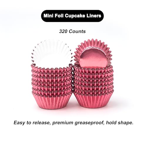 Mini Foil Paper Cupcake Liners, Perfect for Mini Cupcakes, Muffins and Other Treats, Pack of 320, Rosegold - color: Rosegold