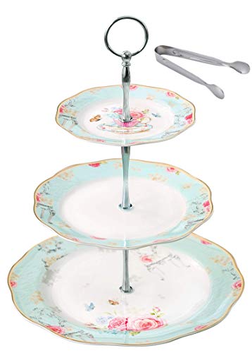 Jusalpha Light Blue 3-tier Ceramic Cake Stand- Cupcake Stand