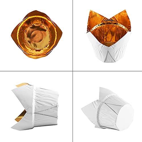 Party Hippo Gold Tulip Cupcake Liners, 100 Count Baking Paper Cups, Greaseproof Cupcake Wrappers for Muffins, Cupcakes, Wedding, Birthday, Baby Shower - color: White