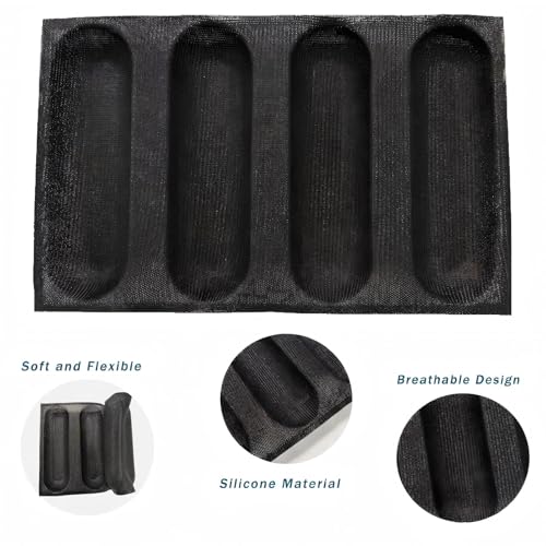 Dioycli Bread Mold for Baking Silicone Large Baguette Bread Pan, 4-Loaf - size: 4 Large Cavities